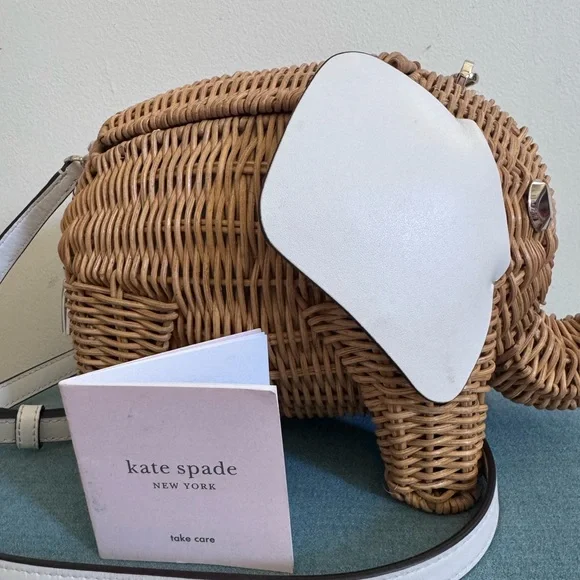 Kate Spade Wicker Tiny Elephant Crossbody Novelty Bag Collectible Preppy - Picture 2 of 16